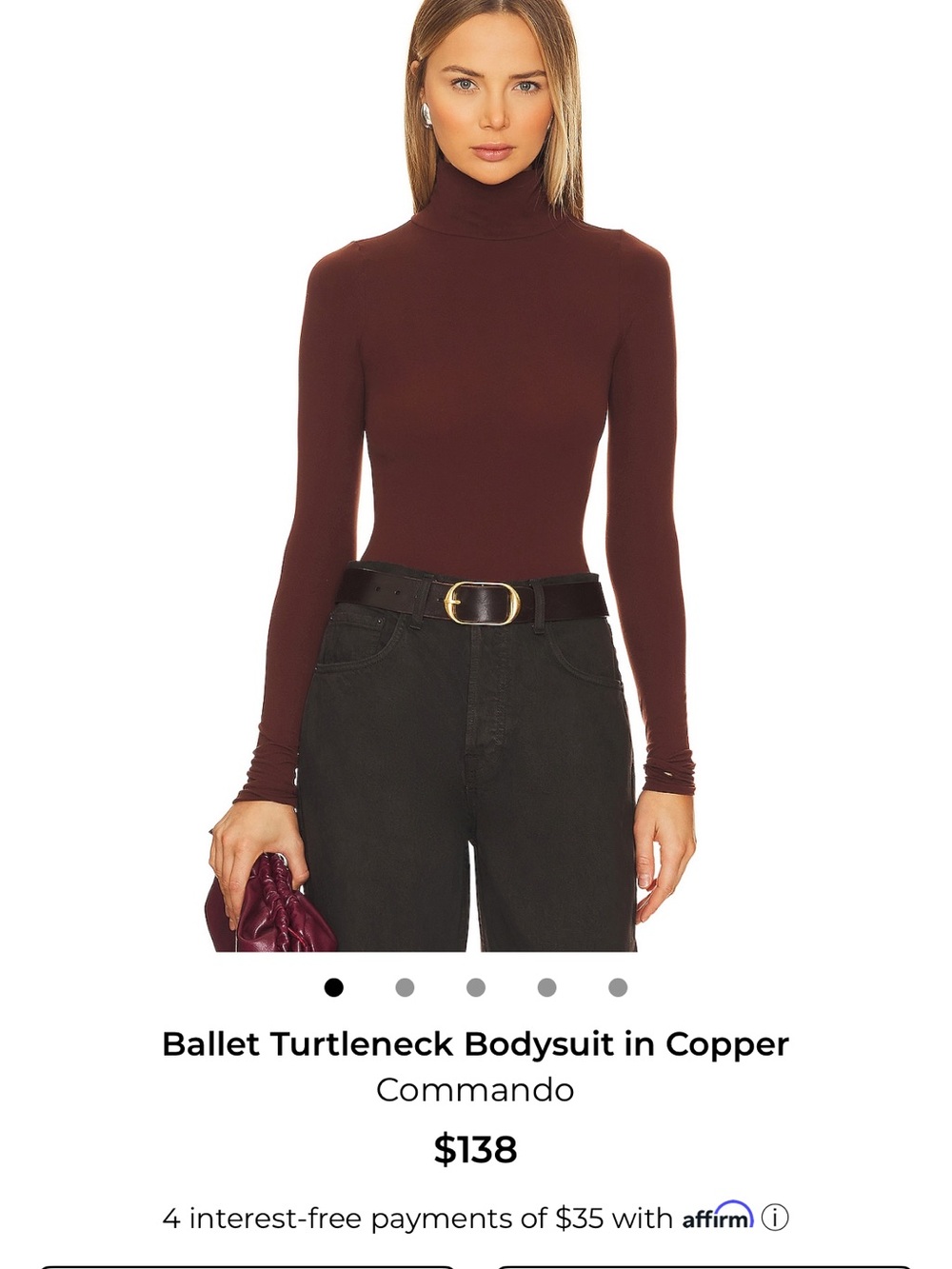 Commando Ballet Turtleneck Bodysuit in Deep Copper